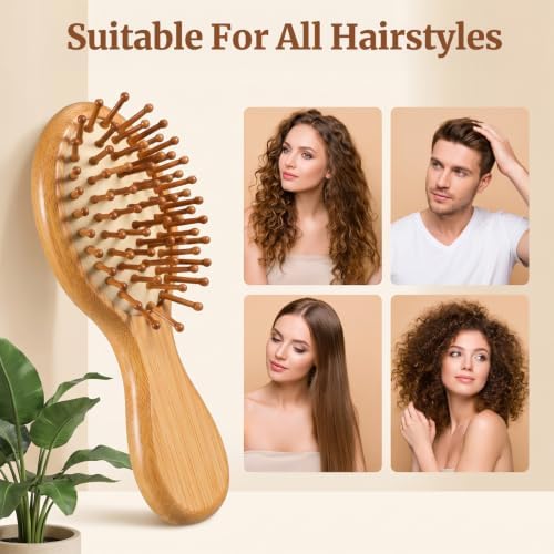 10Pcs Bamboo Hair Brush bulk wooden hair brush wooden brushs for hairs Pocket Paddle Massage Scalp Detangling Brushs for Women Men Portable Bristle Styling Set DIY Wedding Gifts Bridal - Image 5