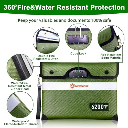 6200°F Fireproof Money Bag with Lock, Upgraded Fireproof Bags w. Zipper/Reflective Strip, 9 Layers of Heat Insulated Materials, Water Resistant Fire proof Money Bag for Cash, Fire Pouch for A5 Files - Image 5