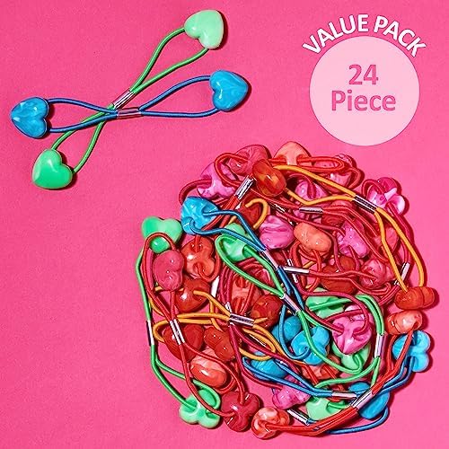 Expressions 24 Count Heart-Shaped Bright Multicolored Twin Bead Ponytail Hair Elastics Collection - Hair Ties for Girls, Hair Accessories for Kids, Hair Ties for Toddler Girls, Ball Ponytail Holders - Image 6