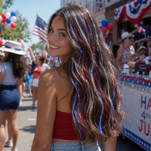 Hair Tinsel Clip in Red+Blue+Silver Colorful Fairy Hair Tinsel Kit - Image 2