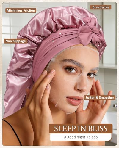 AWAYTR Long Satin Bonnet for Sleeping, Women Two-Tone Reversible Sleep Cap - Image 6