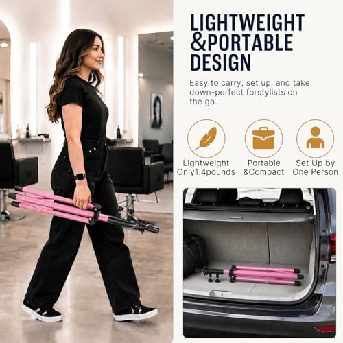 AliLeader 50 Inch Wig Stand Tripod with Tray - Adjustable Mannequin Head Stand Wig Tripod Stand Wig Head Stand Tripod for Training Heads and Canvas Block Head (Mannequin Head Not Included,Pink) - Image 6