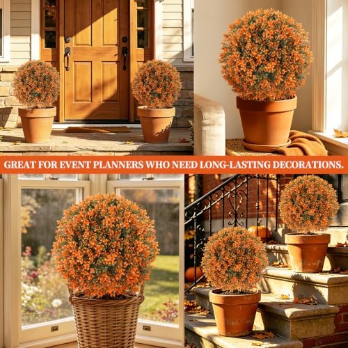 Artificial Boxwood Topiary Ball Trees with Ground Spike, Fall UV-Resistant Fake Shrubs Plants Trees for Outdoors Decor, 2 Pack Artificial Bushes for Home Front Door Offices - Image 6