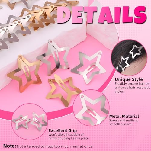 50 PCS Gold Silver Star Hair Clips Barrettes, 1.18 Inch Snap Y2K Hair Clips - Image 4