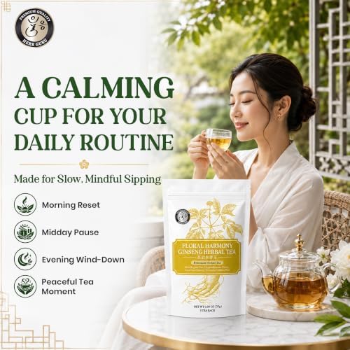 Herb Guru Herbal Tea, Floral Harmony Rose & Ginseng, 5 Bags (50 Cups) - Image 3