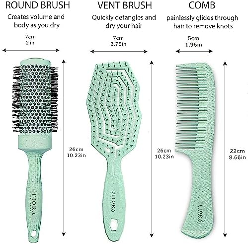 Fiora Naturals Hair Brush Set for Women, Detangler, Round Brush and Comb - Image 5