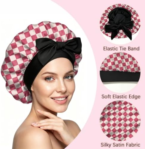 Satin Hair Bonnet Silk Bonnet for Sleeping Double Layer Elastic Tie Band Adjustable Reusable Hair Cap Cute Women Girls - Image 3