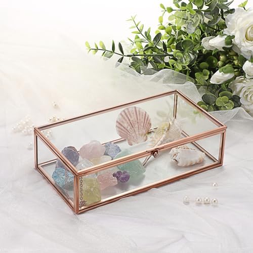 Hipiwe Glass Keepsakes Display Box Jewelry Organizer Box with Lid Decorative Glass Box Clear Rectangle Storage Box for Trinket Perfume Collection Gift for Birthday Anniversaries,Rose Gold Large - Image 2