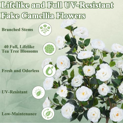 2Pack 48"/4FT Artificial Camellia Trees for Outdoor, Dual-Stem Design Plant - Image 3
