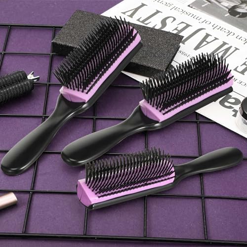 Patelai 3 Sizes Nylon Cushion Hair Brush 9-Row 5-Row, Black Purple - Image 3