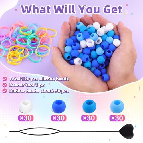 Tinkrstuff 120Pcs 14mm Blue Mix Large Silicone Hair Beads - Image 3