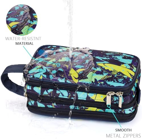 Shark Kids Toiletry Bag for Boys, Travel Toiletry Bag for Little Young Boys Waterproof Hanging Wash Bag Toddler Traveling Toiletries, Navy - Image 4