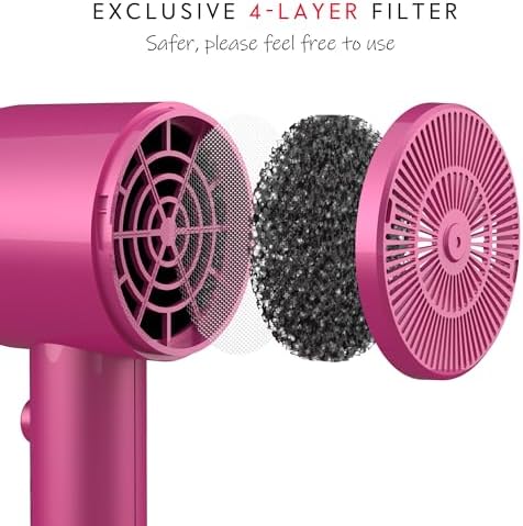 AINA Hair Dryer with Diffuser,Comb Full-Featured Blow Dryer 110V(Neon Pink) - Image 2