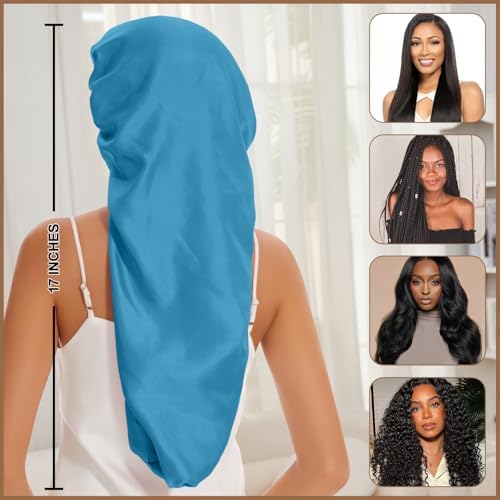 DEMAZALO Silk Long Bonnet for Braids & Curly Hair, Silk Satin Bonnet for Sleeping, Extra Large Bonnets for Women Braid - Image 7