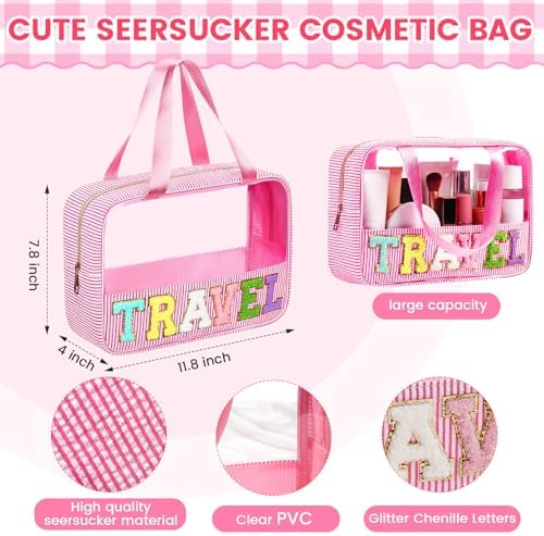 Sanwuta 1 Pcs Clear Seersucker Travel Bag, Pink - Image 2