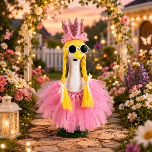 Pink Fairy Porch Goose Outfit Set with Braided Yellow Wigs, 4-Piece - Image 5