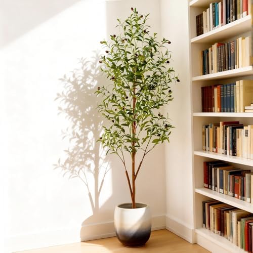 6FT Artificial Olive Tree Indoor, Tall Faux Olive Tree with Pot&Basket, Large Fake Olive Tree with Realistic 1080 Silk Leaves and 60 Fruits for Living Room Home Office Decor. - Image 4