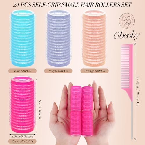 24 Pcs Self-Grip Small Hair Rollers Curlers Set, 25 mm, 4 Colors - Image 2