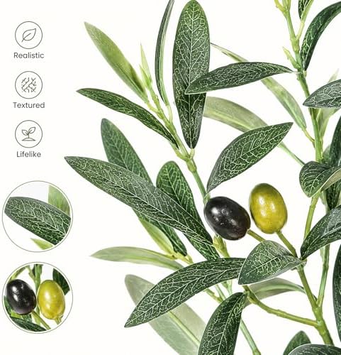 Olive Trees Artificial Indoor, 6FT Faux Olive Tree with White Tall Planter, Full Lush Artificial Plants with Large Olive Branches and Lifelike Fruits for Home Office Decor - Image 7