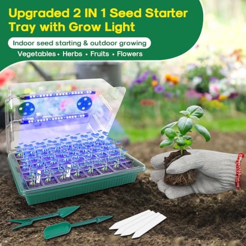 BlumWay Seed Starter Tray with Grow Light, Humidity Dome, 2 Pack 80 Cells - Image 5