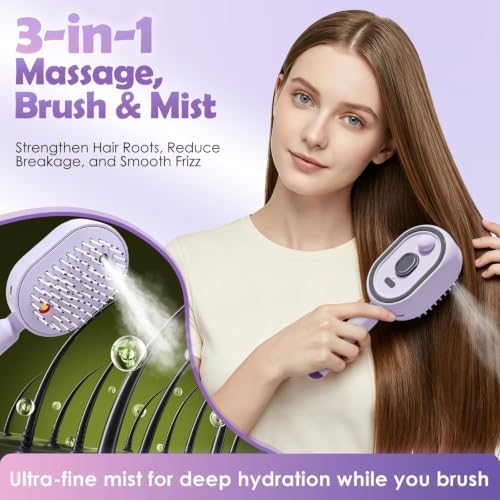 Electric Spray Air Cushion Massage Comb, 2026 Upgrade Electric Steam Hair Brush with Misting Detangling for Dry Frizzy Hair, Self-Cleaning Gloss Enhancing Care Brush for Women (Beige) - Image 3