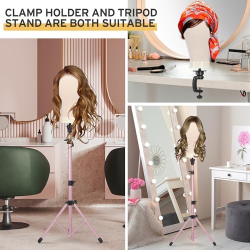 Klvied Reinforced Wig Mannequin Stand with Head Set,Rose Golden - Image 2