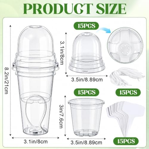 15 Pack 3" Self Watering Propagation Pots Clear, Plain Cup - Image 2