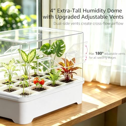 Seed Starter Tray Kit with Adjustable-Vent Humidity Dome & Air‑Pruning Cells, Reusable Plant Germination Trays with Superior Air & Drainage, Removable Cells for Flexible Transplanting, 12‑Cell - Image 3