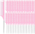 Rat Tail Combs 40 PCS, Hair Parting Comb for Braiding Hair Carbon fiber heat-resistant anti-static, for Styling Pink by Rabetly