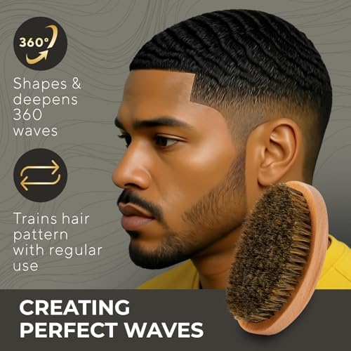 GUARD&MARINE Wave & Beard Brush for Men – Natural Boar Bristles, Palm Curve Design, Wood Handle – Shapes 360 Waves & Softens Beard - Image 2