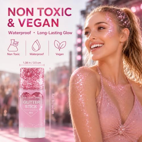 Go Ho Pink Glitter Stick, Sparkly Hair Face Body Shimmer for Women Kids - Image 4