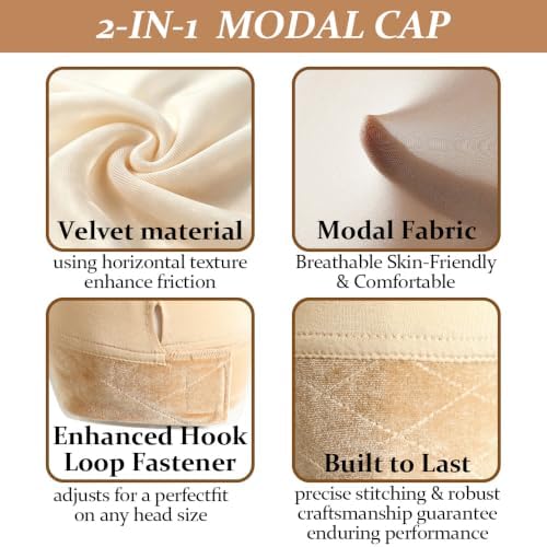 Wig Cap for Women Non Slip 2-in-1 Wig Grip Cap with Band Beige, 2 Packs - Image 3