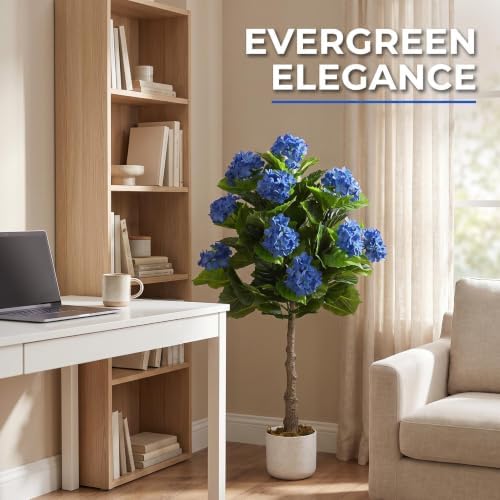 Garvee Artificial Hydrangea Tree, 3.1 FT Faux Hydrangea Plant in Pot with 9 Lifelike Blue Flowers, Fake Potted Flower Trees with Black Planter for Indoor Home Office Decor - Image 5