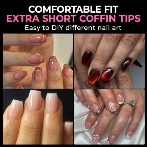 UNA GELLA Extra Short Coffin Nail Tips, 216pcs in 12 Szies Soft Gel Tips - Image 2