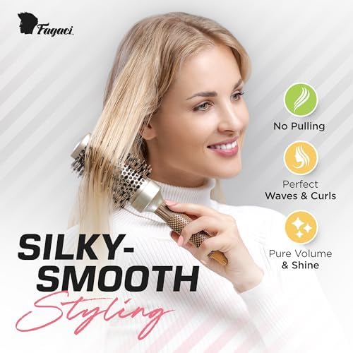 Fagaci Professional Round Brush with Natural Boar Bristle for Blow Drying, Nano Technology Ceramic + Ionic for Voluminous Healthy Hair Styling | Includes 4 Styling Clips - Image 2