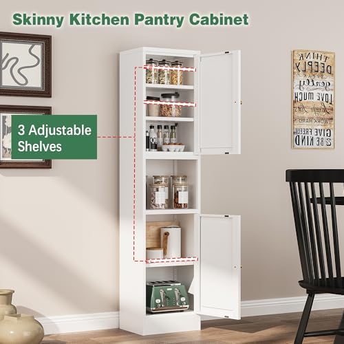 Bevivog Slim Kitchen Pantry Cabinet for Small Space, 67" Tall Narrow Storage Cabinets with Hutch and 3 Adjustable Shelves, Freestanding Tall Slim Bathroom Storage Cabinet - Image 4