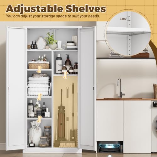 71" Tall Metal Storage Cabinet with Doors,Pantry Cabinet - Image 4