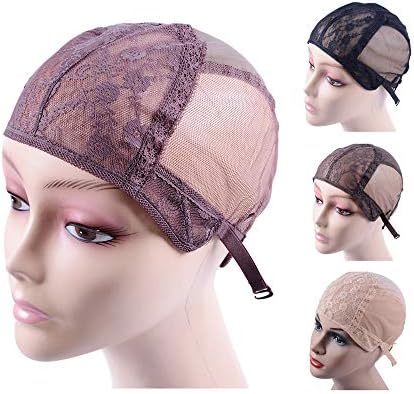 YANTAISIYU Wig Making Caps Double Lace Wig Caps For Making Wigs Adjustable Wig Cap Weave Caps for Making Wigs Hairnets (Brown M) by YANTAISIYU