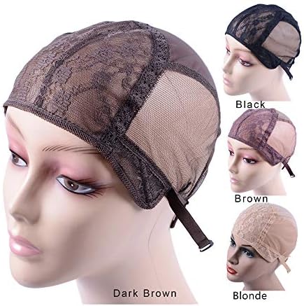 YANTAISIYU Double Lace Wig Caps for Making Wigs with Adjustable Strap on the Back Weaving Hairnets Swiss Lace Wig Cap (Dark Brown XL 58cm) - Image 2