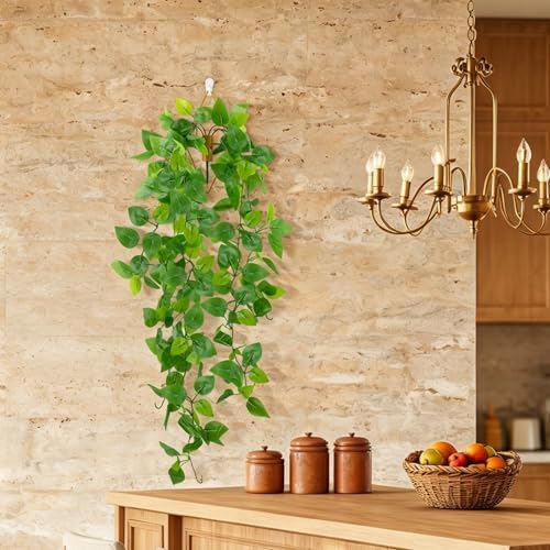 LOYWREE Artificial Hanging Plants with Wall Planter, Faux Pothos Vines Fake Hanging Plant, Plastic Greenery Wall Decor for Indoor Outdoor Home Office Garden Patio Bedroom Living Room Decor - Image 5