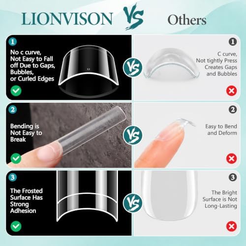 LIONVISON XXL Nail Tips Square: 504PCS Half Cover No C Curve Nail Tips - Image 5