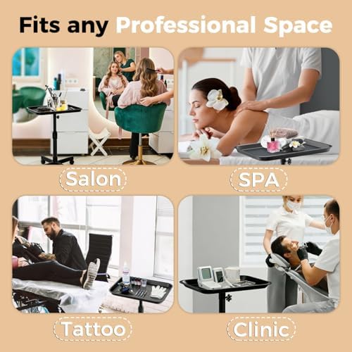 36" Salon Tray on Wheels Black, Adjustable Height Tattoo Tray Cart - Image 6