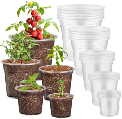 30 Pack 7/6/5/4/3 Inch Clear Nursery Pots for Plants, Flexible Plastic Plant Pots with Drainage Holes, Transparent Seed Starter Pots Variety Pack for Succulents, Seedlings, Flowers, Vegetable by RooTrimmer
