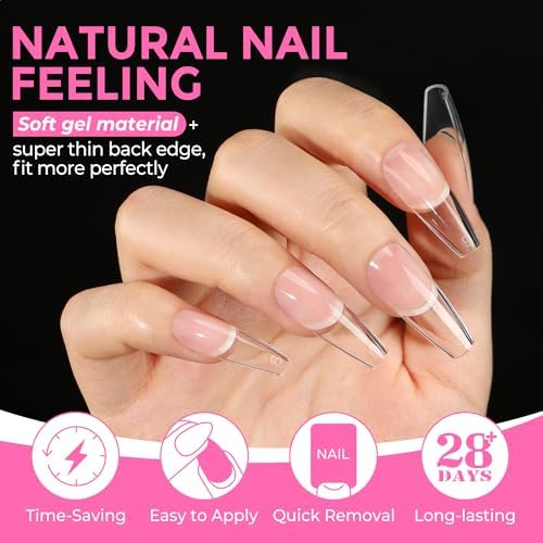 UNA GELLA Long Coffin Nail Tips, 216pcs/12 Sizes Soft Gel Tips - Image 4