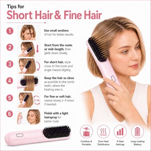 Go Brush Pro for Short Hair 2026, Cordless Hair Straightener Brush - Image 6