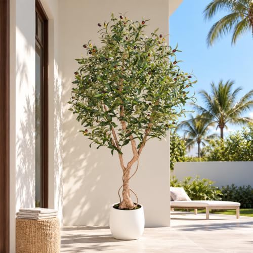 6ft Artificial Olive Tree with Tall Exquisite Planter Realistic Faux Olive Tree with Thick Trunk and Lifelike Leaves - Large Fake Olive Tree for Home Living Room Office Decor - Image 4