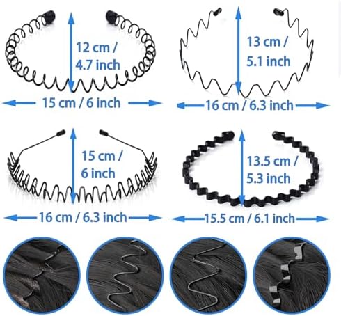 Metal Headband Men, Non Slip Wave Hair Band, Zigzag Grip 8 Pcs - Image 3