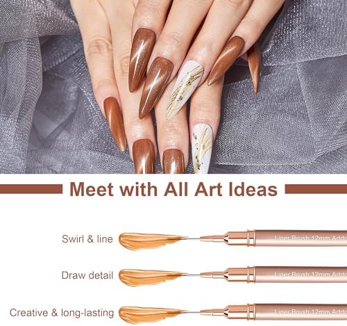 Artdone Metallic Nail Art Pens, Liner Brushes Set, 5PCS Gold Nail Tools - Image 5