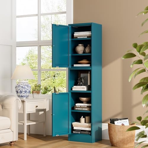 Bevivog Metal Kitchen Pantry Cabinet for Small Space, 67" Tall Storage Cabinets with 2 Doors and Adjustable Shelves, Freestanding Narrow Bathroom Cabinet, 15.7" W Slim Pantry - Image 4