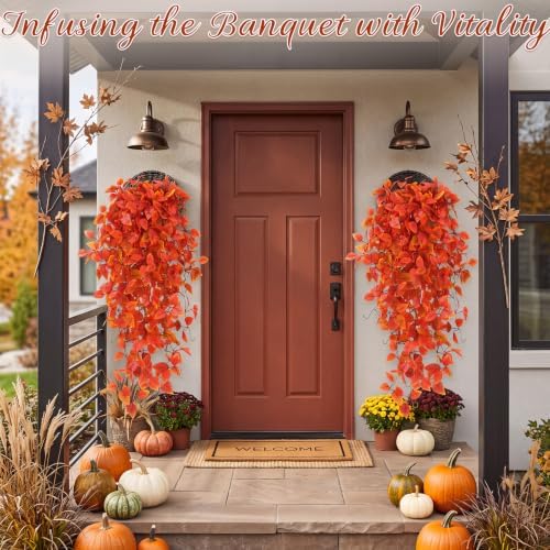 Daifunli 12 Pcs Artificial Fall Hanging Plants Fake Hanging Ferns Plastic Autumn Faux Plants for Wall Room Garden Garland Indoor Outdoor Decor No Basket - Image 2